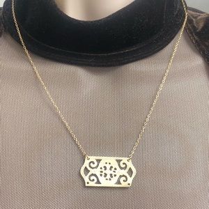 Women’s Mother of pearl Filigree scroll design Necklace 14kt GF chain 17”